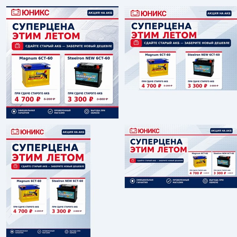 Четыре формата баннеров Юникс для новой группы объявлений