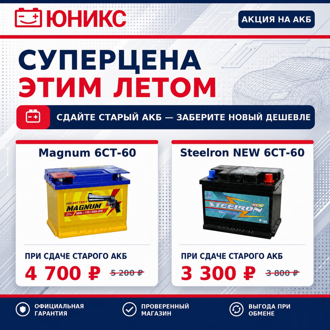 Рекламный баннер Юникс с аккумуляторами Magnum и Steelron
